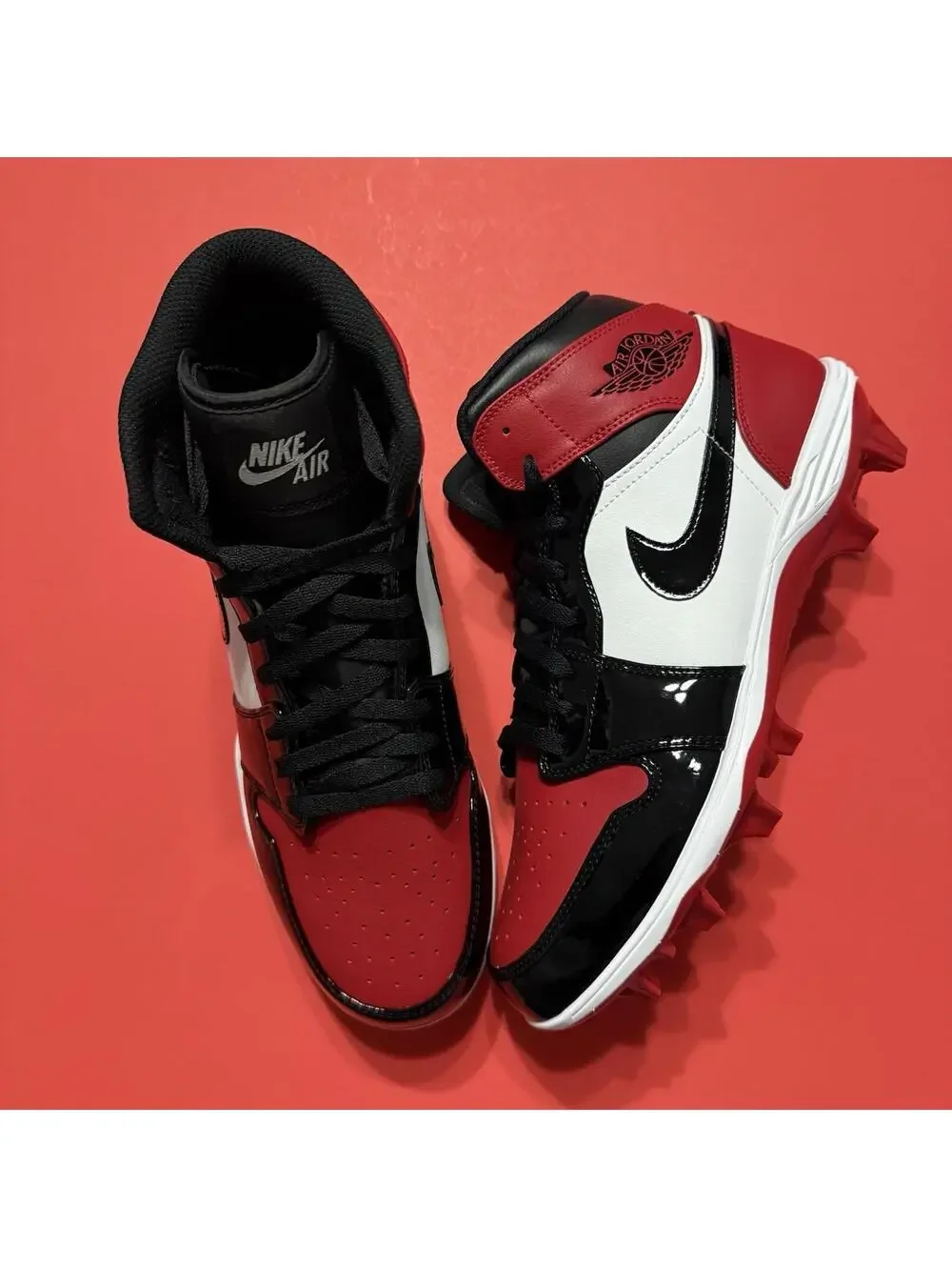 Nike Air Jordan 1 Retro MID TD Red Black Baseball Cleats FJ6805 601 Men New